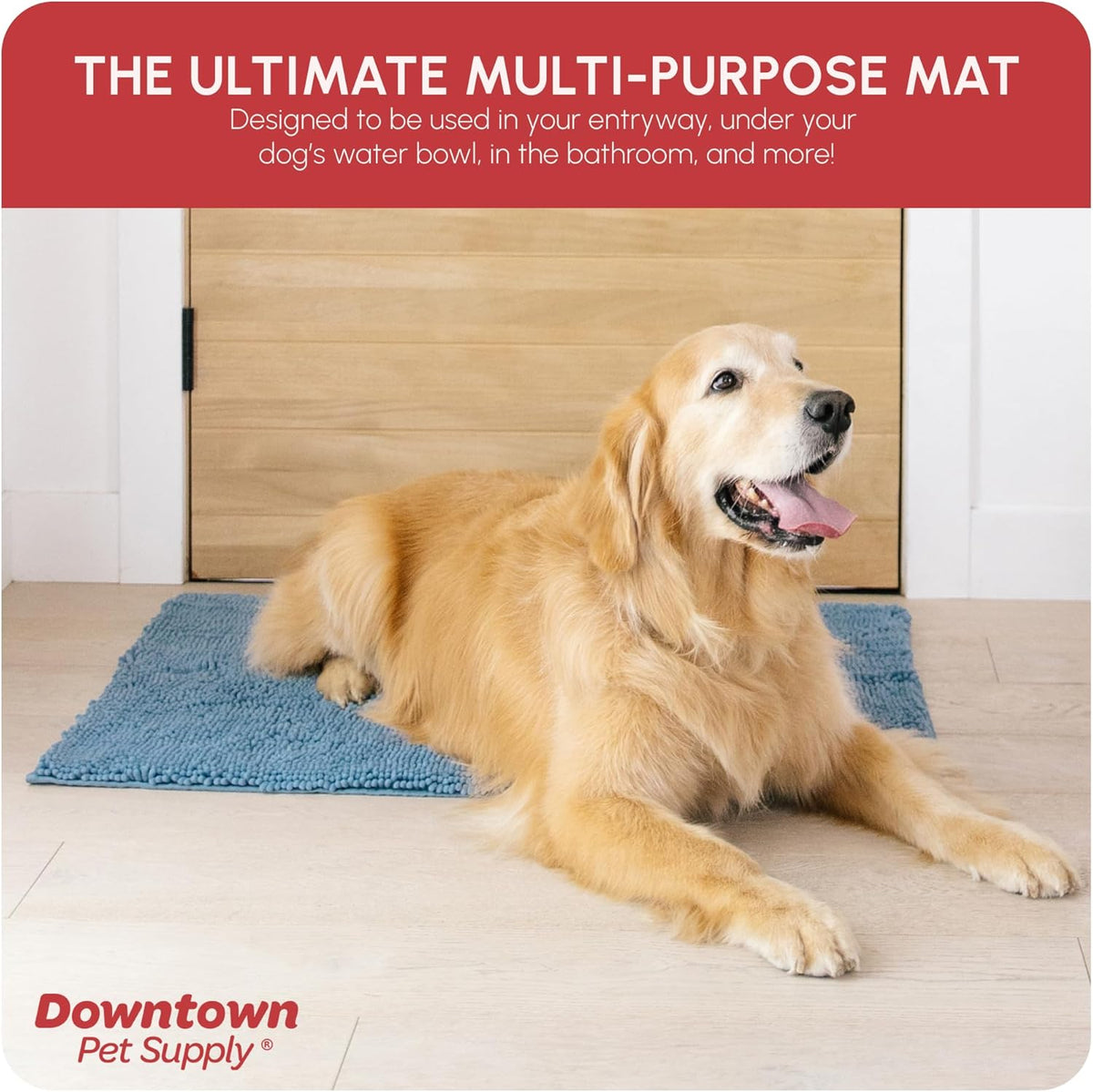 My Doggy Place Microfiber Dog Mat for Muddy Paws, 36" x 26" Faded Denim - Absorbent and Quick-Drying Dog Paw Cleaning Mat, Washer and Dryer Safe - Non-Slip Rubber Backed Dog Floor Mat, Large