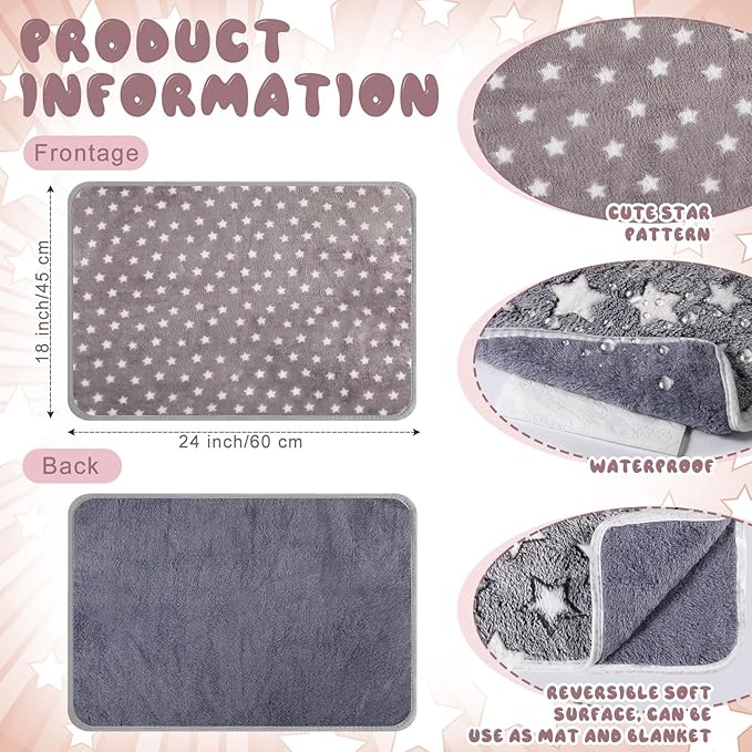 2 Pcs Large Self Warming Cat Pad Self Heating Cat Mat Bed Dog Crate Pet Blankets Thermal Heated Bed Mat for Outdoor Indoor Newborn Kittens Puppies Dog(Small Star,24 x 18)