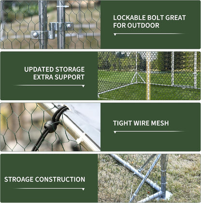 4ever2buy Large Metal Chicken Coop with Run Walk-in Poultry Cage Chicken Runs House Pen Cage Dome Roofed Chicken Coops with Anti-Ultraviolet Cover for Outdoor Backyard Farm Use 9.5'W x 19.3'L x 6.3'H