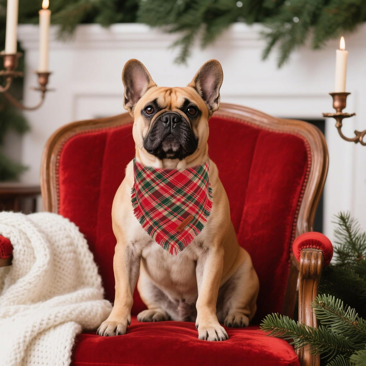 ADOGGYGO Christmas Dog Bandanas with Tassels Edges, Stylish Red Plaid Xmas Scarf, Multiple Sizes, Christmas Bandanas for Small Dogs (Small)