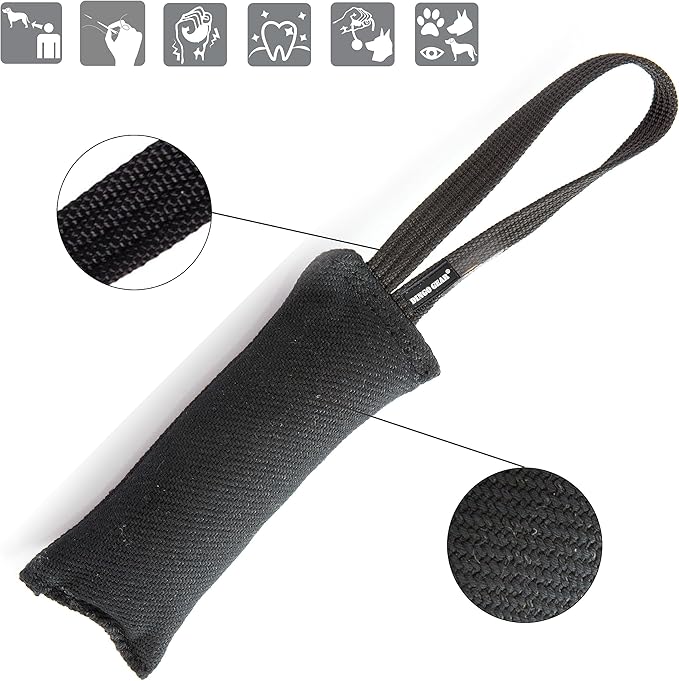 Dingo Gear French Linen tug Toy for Dog, Dog Bumper for Training, Agility, tug of war, Dog bite Pillow for Strong Dog, 1handle 11" Black S00073