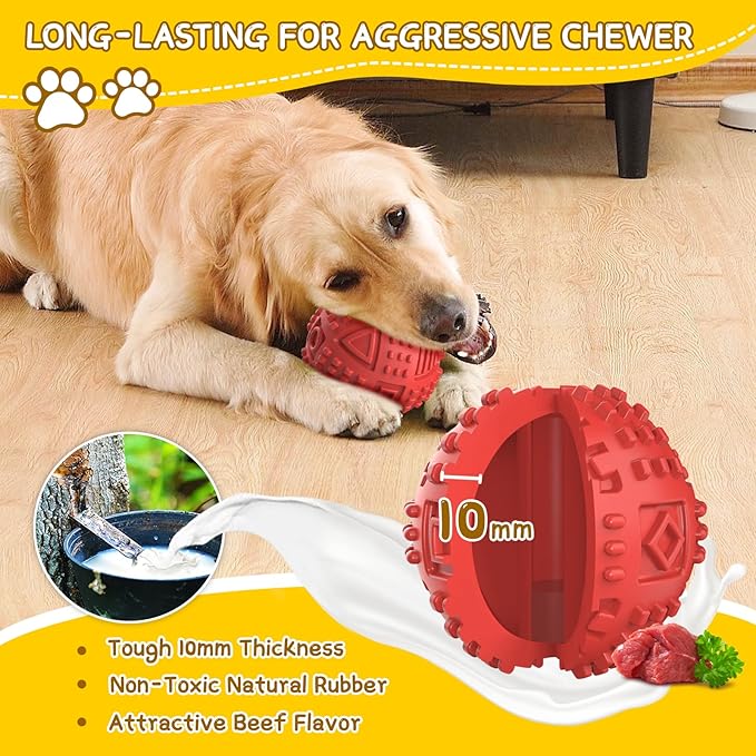 LEGEND SANDY Dog Balls Treat Dispensing, Dog Toys for Aggressive Chewers Large Breed, Nearly Indestructible Squeaky Dog Chew Toys for Large Pet, Natural Rubber Doggie Puzzle Toys, ToughTreat Ball