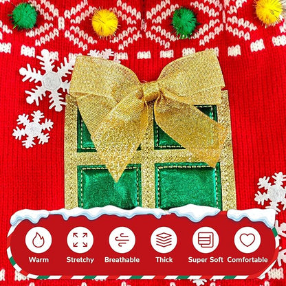 PETCARE Dog Christmas Sweater Clothes Cute Red Present Snowflake Xmas Dogs Costume Warm Knitted Puppy Sweaters Vest Christmas Dog Clothes Outfit for Small Medium Large Dogs Cats Pet Pullover