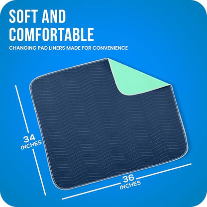 4 Pack Washable Pee Pads for Dogs 34" x 36", Waterproof Dog Training Pads | Reusable Dog Training Pads for Sofa, Incontinence Bed Pads for Adults, Elderly and Kids (Navy,Green) by Utopia Bedding