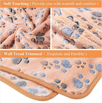 Tatuo 4 Pack Fleece Dog Blankets for Puppy Cats Multi-Size Sleep Mat for Pet Guinea Pig Soft Washable Warm Crate Bed Puppy Teething Toys Print Pattern Blanket Indoor(Mixed Color,41 x 30 Inch,Paw)