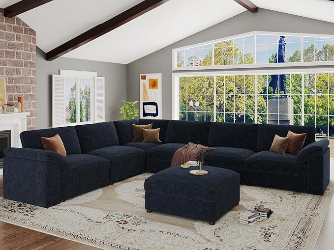 EASE MOOSE Oversized Modular Sectional Sofa with Ottoman, Modern Luxury U Shape Sectional Wide Deep Modular Couch, U Shaped Couch for Big Spaces Living Room