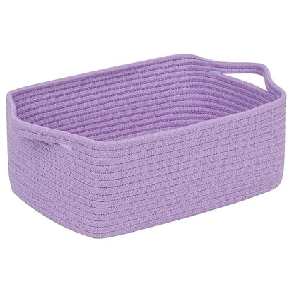 CubesLand Cute and Durable Small Cotton Rope Basket for Organizing, Woven Closet Storage Bin,Shelves Closet Storage Basket, Bathroom Storage Organizer Bin, Nursery Toy Basket Bin, Purple Basket