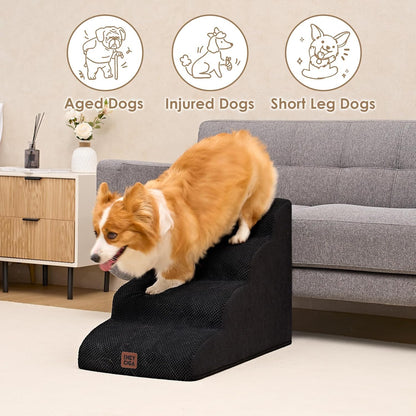 EHEYCIGA Curved Dog Stairs Ramp for High Beds 19.7" H, 4-Step Dog Steps for Small Dogs and Cats, Pet Stairs for High Bed Climbing, Non-Slip Balanced Pet Step Indoor, Black