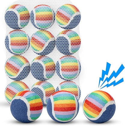 Nobleza Squeaky Tennis Balls for Dogs, 12 Pack 2.5" Floatable Dog Tennis for Small Medium Pet, Training Safe Natural Rubber Dog Toys Balls for Dogs to Fetch Exercise, Rainbow