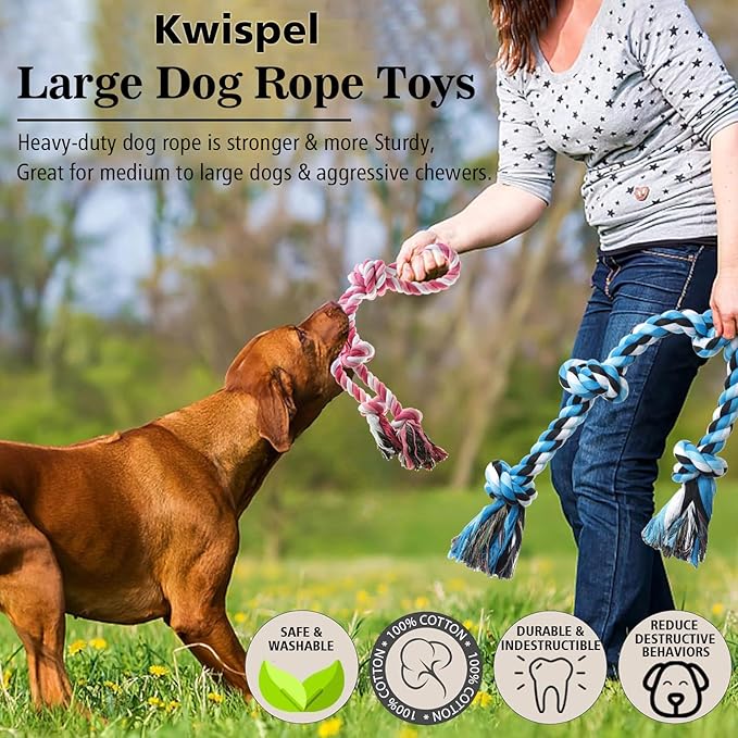 Rope Toy for Dogs, 2 Pack Large Dog Rope Toys for Aggressive Chewers, Heavy Duty Dog Toys for Large Medium Breed, Indestructible Tough Rope Chew Toys Tug of War Dog Toy Teeth Cleaning