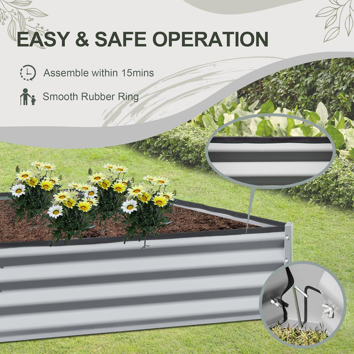 Domi Galvanized Raised Garden Bed, 6x3x1Ft Thickening Metal Planter Box for Vegetables Bottomless for Backyard Outdoor, 1" Deep w/ 128 Gallon Capacity - Silvery