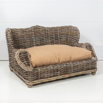 DBD1004A Classic 27.5" x 18" Mediterranean Handwoven Rattan Dog Daybed with Machine-Washable Cushion, Kubu Gray
