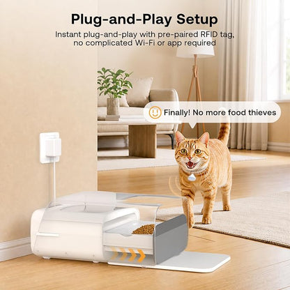 RFID Automatic Cat Feeder with Collar Sensor, Anti-Stealing Food Dispenser with Sealed Lid for Wet Dry Food and Different Diet for Multi-Pet Home, Auto Pet Feeder for Cats & Small Dogs, White