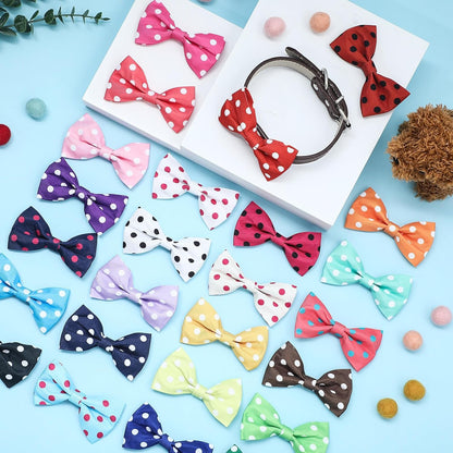 Reginary 50 Pieces Dog Bow Ties Pet Collar Bow Puppy Collar Attachment with Rubber Bands for Small Medium Cat Pet Grooming Charms Accessories Wedding Birthday Occasion (Polka Dot Style)