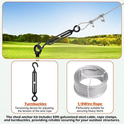 Camitlli 4 Pack 18" Fully Welded Ground Anchors Shed Anchor Kit with 1/8" Galvanized Cable, Heavy Duty Earth Anchors High Wind Screw in for Trampoline Swingset Tent Greenhouses (Black)