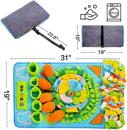 Pet Snuffle Mat for Dogs Sniff Mat Nosework Feeding Mat Slow Feeder Interactive Dog Puzzle Toys for Training and Stress Relief Encourages Natural Foraging Skills (31''x19''（Blue）)