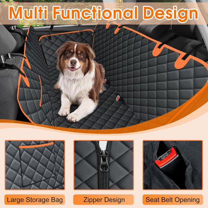 Dog Car Seat Cover, Durable Waterproof Scratch Proof Nonslip Dog Hammock, Back Seat Covers with Pocket for Cars SUVs and Trucks - S, Black/Orange