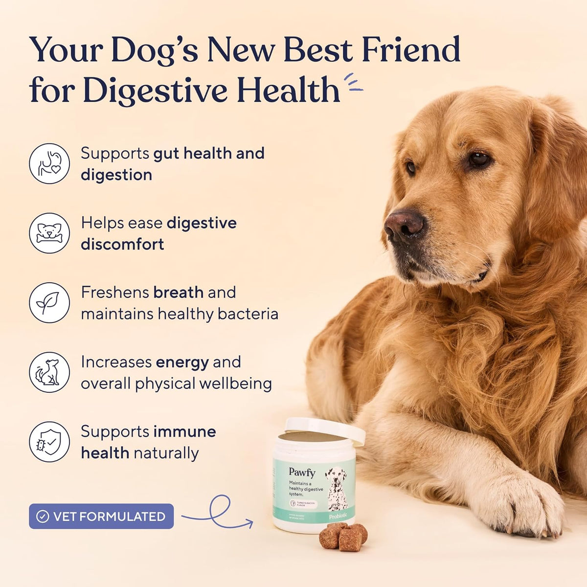 Pawfy Probiotics for Dogs | Supports Digestive Health, Diarrhea for Small and Large Dogs | Improves Gut Health | Anti Yeast Supplements | Promotes Skin Health and Seasonal Allergies Support - 30 Chews