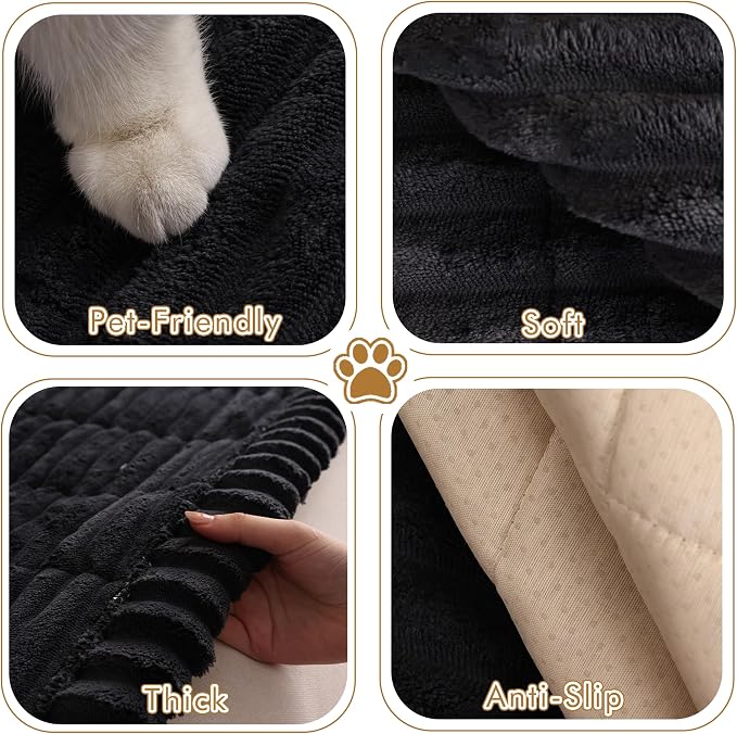 Couch Cover for Sofa, Sectional Couch Cover for Dogs, Sofa Cover Washable, Cushion Cover Blanket Pad Bed Mat for Pets, Fleece Furniture Protector, Black, 23.6x23.6in