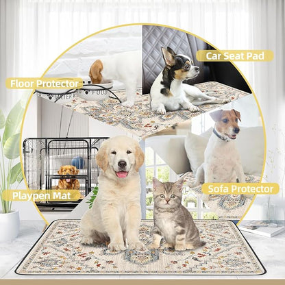 SCLOSE Washable Pee Pads for Dogs 2 Pack, 36" x 24" Reusable Puppy Pads Waterproof, Super Absorbent Dog Rugs, Leakproof, Dog Crate Pad, Playpen Mat, Whelping Pads, White Medallion