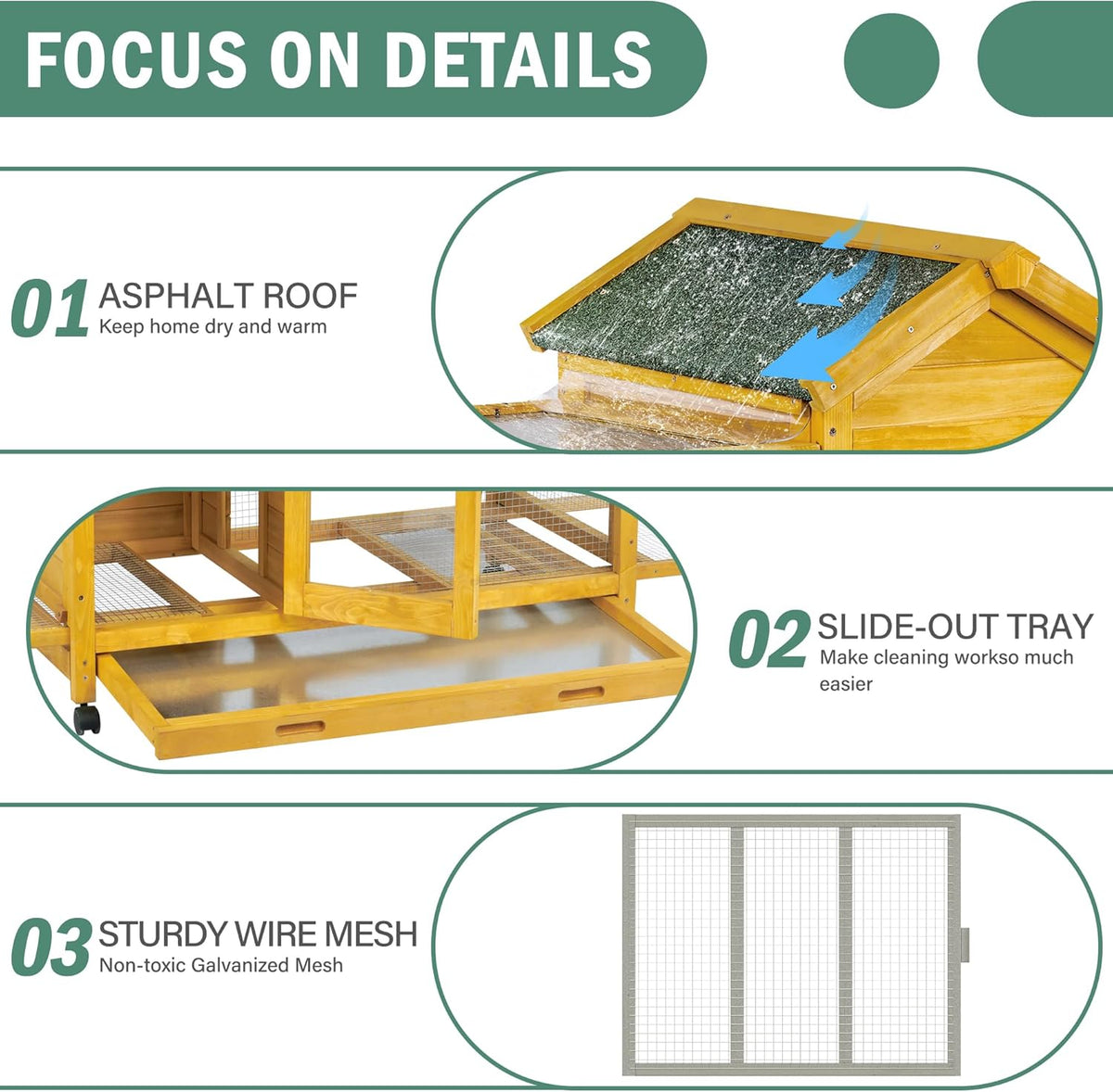 Wooden Rabbit Hutch with Waterproof Roof,Outdoor/Indoor Bunny Cage with Removable Slide-Out Bottom Tray, Chewproof Rabbit cage for Small-Medium Animals (Guinea Pigs, Hedgehogs)