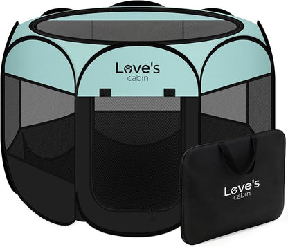 Love's cabin Pet Puppy Dog Playpen, Medium Dog Tent Crates Cage Indoor/Outdoor, Portable Playpen for Cat, Foldable Pop Up Dog Kennel Playpen with Carring Case, Removable Zipper Top, Green