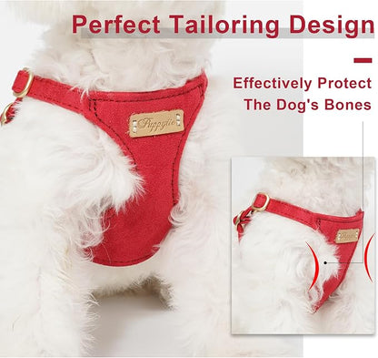 Puppytie Dog Harness with Multifunction Dog Leash,Soft Adjustable No Choke Escape Proof Pet Harness Vest for Medium Dogs or Large Dogs,red-Camellia,M