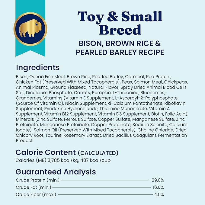 Solid Gold Toy & Small Breed Dog Food Dry Small Bites – Real Bison & Healthy Whole Grain Dogfood – Potato Free, High Fiber Healthy Dog Kibble w/Probiotics for Gut Health – NutrientBoost™ – 3.75 lb