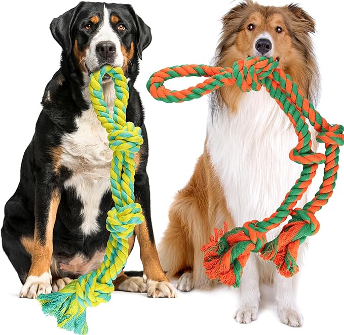 Tough Dog Toy Ropes for Large/Medium Aggressive Chewers, 2 Nearly Indestructible Dog Chew Toys, Tug of War Dog Toy for Large Breed, 100% Natural Cotton for Teeth Cleaning