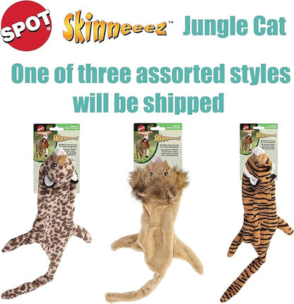 SPOT Skinneeez Jungle Cat 14 Inch Stuffing-Free Plush Squeaky Dog Toy – Soft Interactive Chew Toy for Small and Medium Dogs – Mess-Free Play for Light & Moderate Chewers