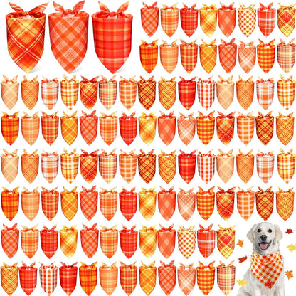 Abbylike 100 Pcs Fall Plaid Dog Bandanas Bulk Thanksgiving Bandanas for Dogs Triangle Kerchief Bib Scarf for Pets Autumn Costume Photo Props Accessories Pet Shops Grooming Services, 25 Styles