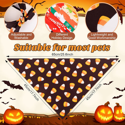 Chunful 30 Pcs Holiday Dog Bandanas Bulk for Fall Thanksgiving Halloween Christmas with Maple Leaves Pumpkin Ghost Snowman Seasonal Triangle Pet Scarf for Small Medium Large 25.6 x 17.7 x 17.7 in
