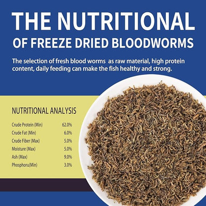 Dylan's cabin Freeze Dried Blood Worms - High Protein Fish Food Natural Bloodworms for Freshwater and Saltwater Fish All Tropical Fish Bettas Goldfish Discus Guppy Cichlids (85g)