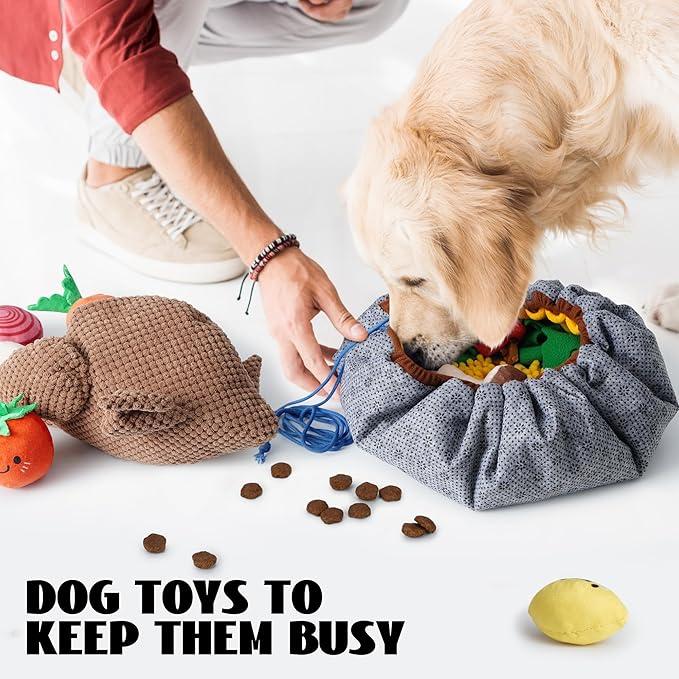 Nocciola 7 in 1 Thanksgiving Turkey Dog Toys, Squeaky Stuffed Soft Interactive Cognitive Enrichment Hide and Seek Dog Chew Toys for Large Medium Small Dogs, Cute Plush Pet Supplies 7 Packs