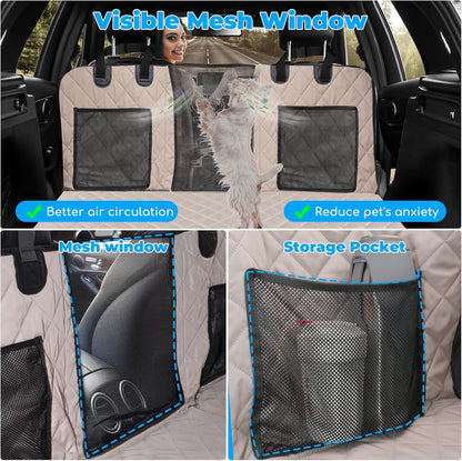 URPOWER Back Seat Extender for Dogs - Hard Bottom Dog Car Seat Cover Holds 400 lbs, Waterproof Dog Hammock Dogs Bed for Cars, SUVs & Small Trucks, Pet Backseat Protector with Mesh Window & Large Space