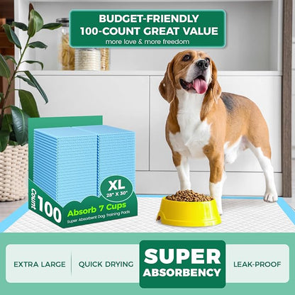 Dog Pee Pads Extra Large 28"x 30" 100 Count, Puppy Pads XL 100 Pack Leak-Proof XLarge Pee Pads for Dogs, Super Absorbent & Quick-Dry Disposable Pet Potty Training Pads for Dogs, Puppies, Doggy