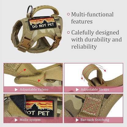 Tactical Cat Harness and Leash for Walking Esacpe Proof,Adjustable Soft Mesh Large Cat Vest with Rubber Handle Easy to Control,Molle Patches