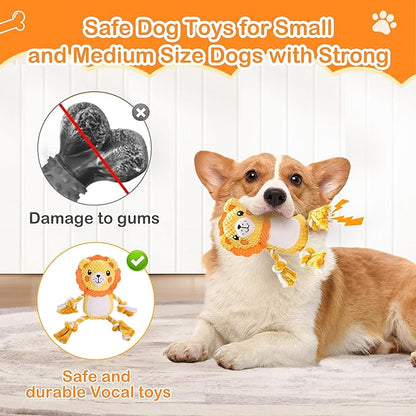 Squeak Dog Toys Stuffed Plush for Small & Medium Breeds - Soft Chew Fabric, Interactive Indoor/Outdoor Play, Perfect for Puppy Teething - Ideal Pet Gift, Lion