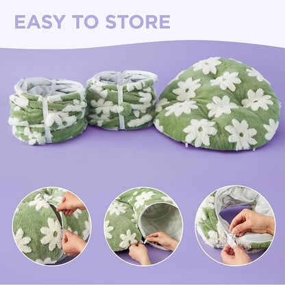 Lesure Donut Cute Jacquard Large Cat Tunnel Bed Kitten Toys for Dog Bunny | 39.5x39.5x10in,Round Large Cat Bed Tube for Multi Kittens,Pet Peekaboo Cave Toy,Spiral Hideaway,Washable Cushion,Green