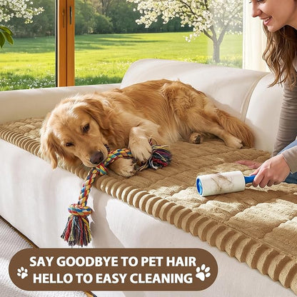 FUANGUI Waterproof Couch Cover Sofa Cover for Dogs and Pets Sofa Protector | Non-Slip Washable Fuzzy Soft Cat Bed Sofa Slipcover for 2-3 Cushion Couch Sofa Pet Friendly, Camel, 27.6" x 82.7", 1 pcs