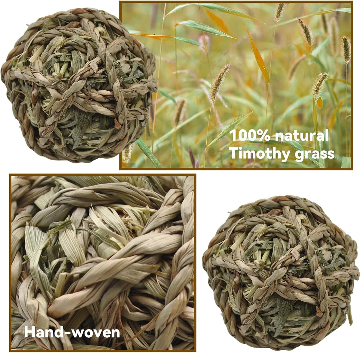 Rabbit Timothy Grass Ball 6 Pcs,Natural Bunny Grass Ball Timothy Hand Woven Chew Toys Small Animals Teeth Grinding Suitable for Hamster Guinea Pig Squirrel Totoro Gerbils