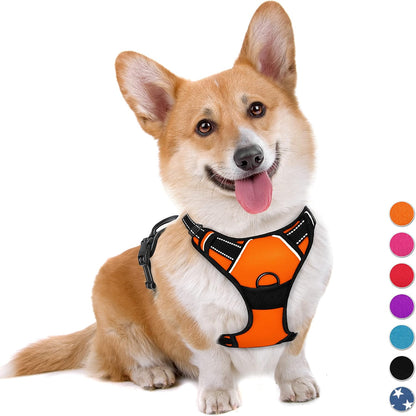 BARKBAY No Pull Dog Harness Large Step in Reflective Dog Harness with Front Clip and Easy Control Handle for Walking Training Running(Orange,M)