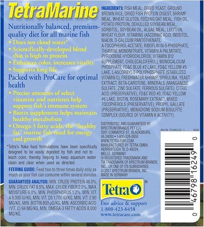 TetraMarine Large Saltwater Flakes, Nutritionally Balanced Fish Food for Saltwater Fish, 5.65 oz