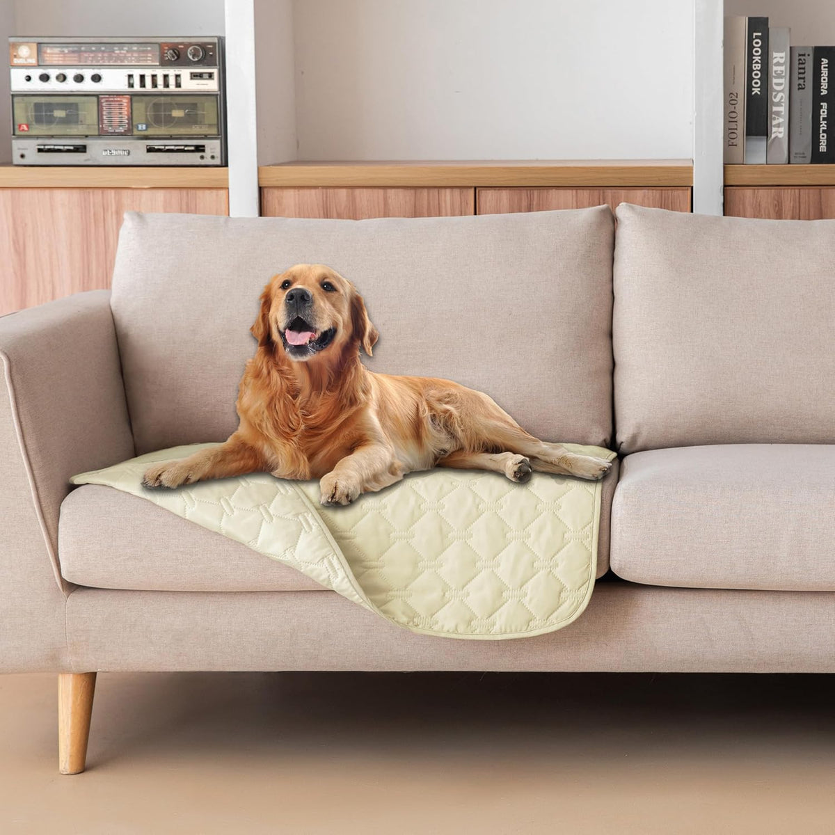 gogobunny 100% Double-Sided Waterproof Dog Bed Cover Pet Blanket Sofa Couch Furniture Protector for Puppy Large Dog Cat, Reversible (30x30 Inch (Pack of 1), Dark Cream/Light Cream)