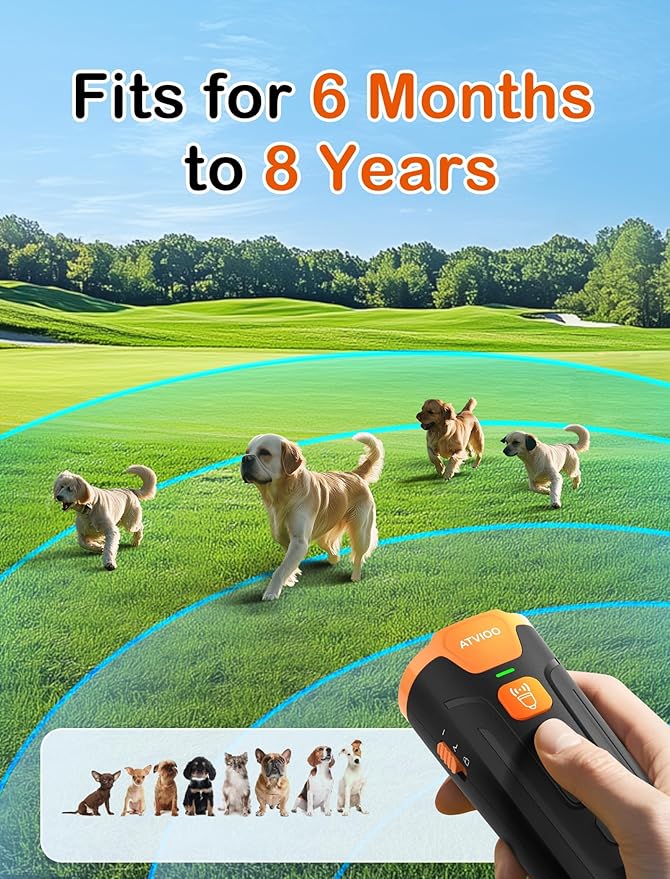 Dog Bark Deterrent Device– Ultrasonic Anti Barking Device for Dogs, 3X Emitters, Rechargeable Trainer for Dogs 6M–8Y, Indoor/Outdoor (Black)