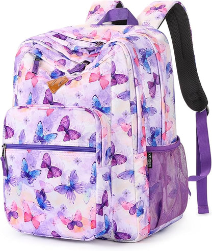 ZORFIN 26L Backpack for College, and Travel: Water Resistant Bookbag - Butterfly Purple