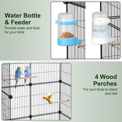 46in Bird Cage Spacious Indoor Pet Bird House With 4 Wooden Perches
