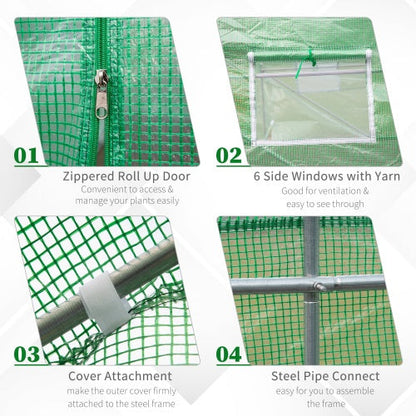 Outsunny 15X 6 X 7 Walk-in Tunnel Greenhouse Garden Plant Growing House With Door And Ventilation Window, Green