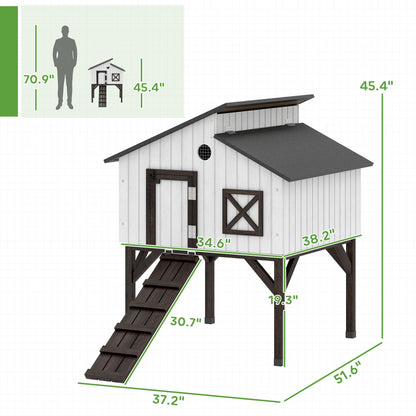 Chicken Coop Hen House with Nesting Box, Elevated Rabbit Hutch with Ramp, Asphalt Openable Roof and Elevated Legs