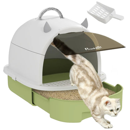 Covered Cat Litter Box With Lid, Scoop, Deodorizing Bags For Odor Control, Privacy, Easy To Clean, Green